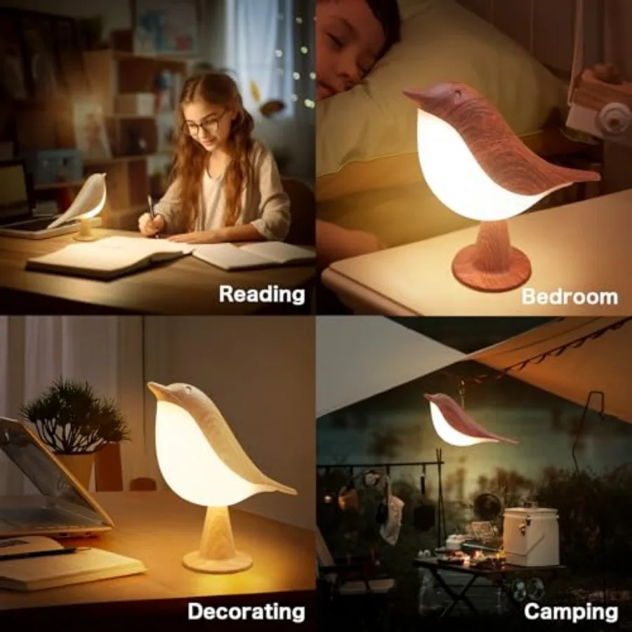 2 in 1 Small Desk Lamp, Bird Cordless Table Lamp with 3 Color Temperature Dimmer and Touch Sensor - Rechargeable Battery Night view 6