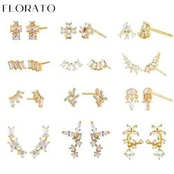 925 Sterling Silver Ear Needle geometry Crystal Exquisite studs Luxury Sparkling Earrings for women Fashion Wedding Jewelry