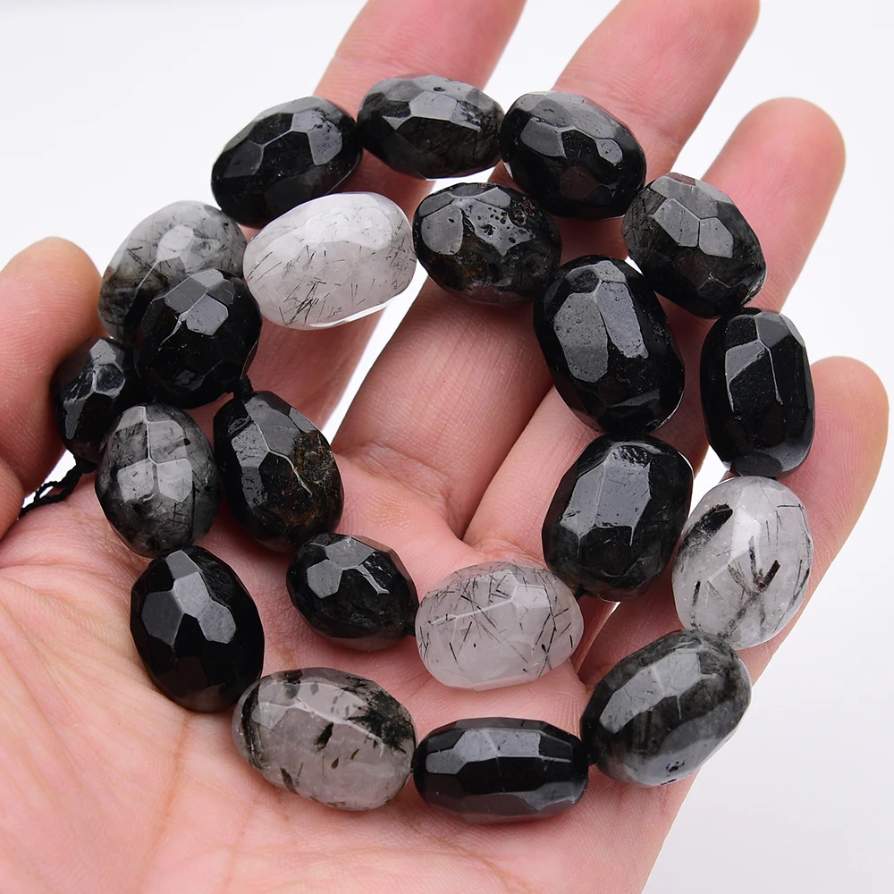 APDGG Natural Black Rutilated Quartz Faceted Nugget Loose Beads 15.5" Strand Jewelry Making DIY view 4