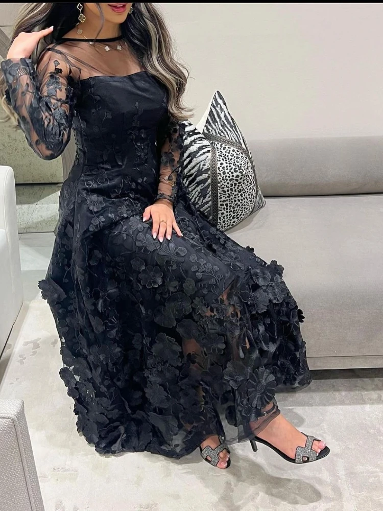 Customized Prom Dress Lace Spaghetti Strap Sheath Long Full Sleeve Illusionفساتين سهره سعوديه فساتينمن Ladies  For Special Occas