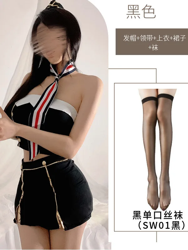 New Style Summer Sweet Sexy Uniform Temptation Tight Wrap Hip Skirt Set Nightclub Erotic Side Split Waist Exposed Design OVI9