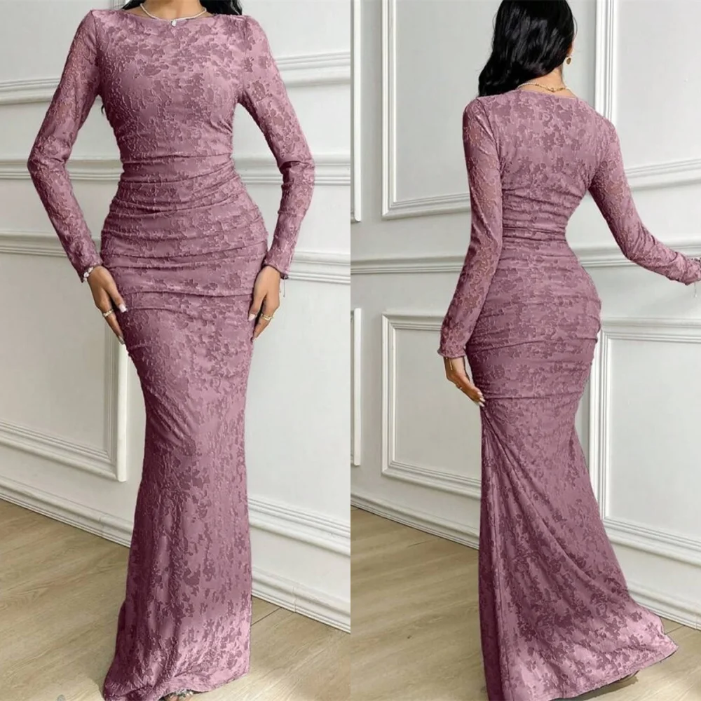 

Customized Classic Lavender Jersey Evening Dress Temperament Crew Neck Long Sleeves Zipper Back Mermaid Special Occasion Gowns