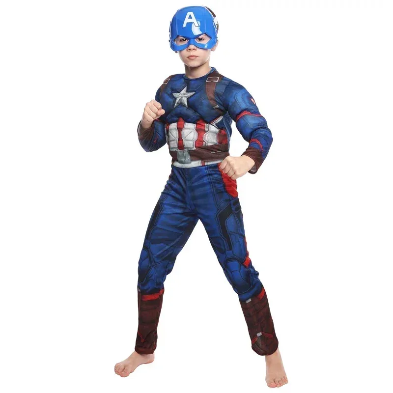 Anime Cosplay Halloween Purim Boys Captain Rogers Costume Blue Superhero Muscle America Jumpsuit Fantasia Fancy Dress Outfit
