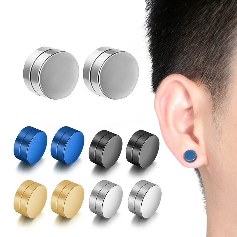 6mm/8mm/10mm/12mm Round Circle Non Piercing Strong Magnet Magnetic Mens Ear Clip Non Piercing Earrings Fake Earrings Jewelry