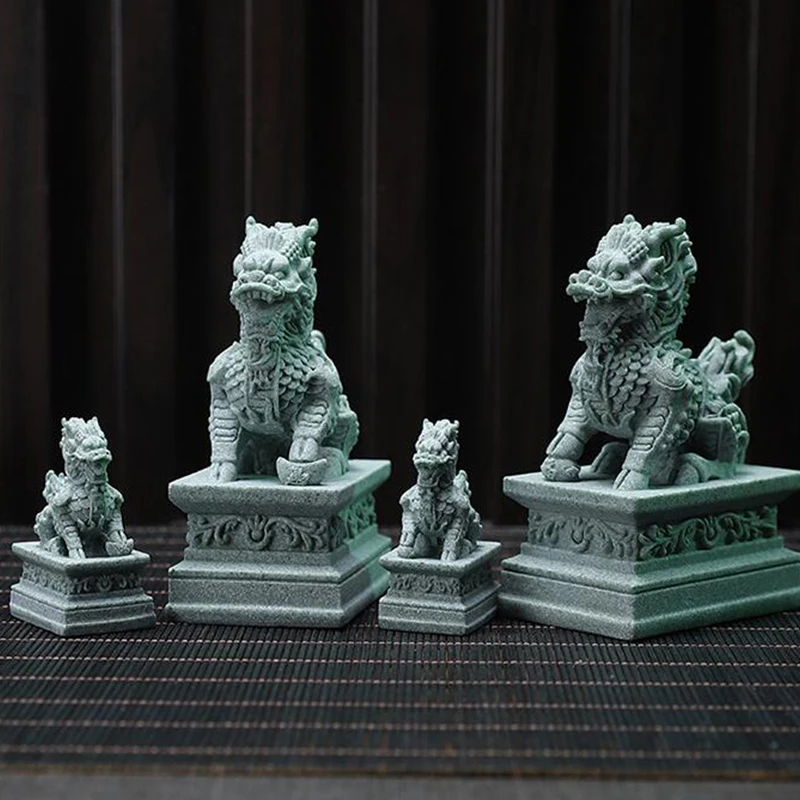 1 Pair FU Foo Dogs Pair Guardian Lion Statues Chinese Feng Shui Decorative Figurines Home Living Room Bar Decor Desk Ornament