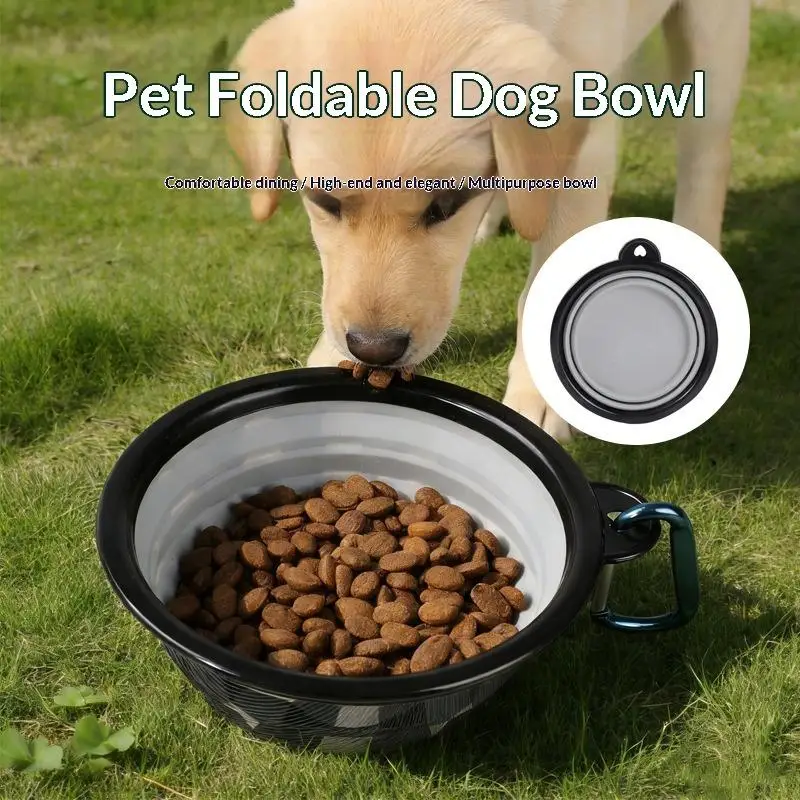 1PC Silicone Folding Pet Bowl Portable Travel Water Food Collapsible With Hook For Outdoor Camping Hiking Dog Cat Accessories