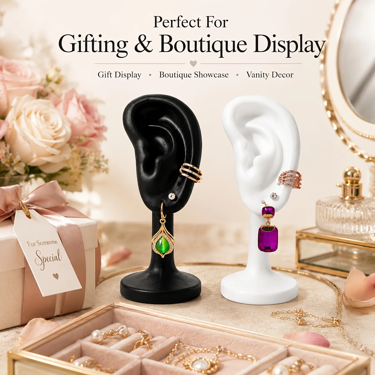 

4 Pack Earring Display Mannequin Ear Model, Black White Jewelry Holder Stand, Ear Stud Rack for Home Shop Photo Props
