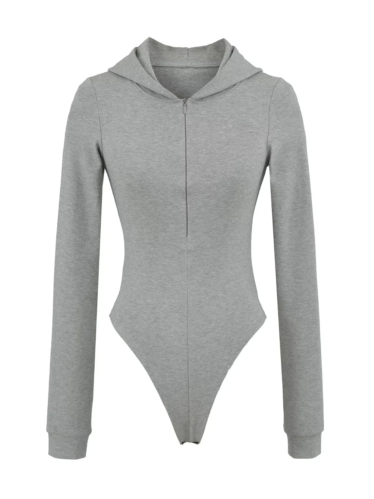 Sexy American Hot Girl Zipper invisível com capuz terno de uma peça feminino cor pura longa Sve camiseta cintura alta mistura de algodão Fa...