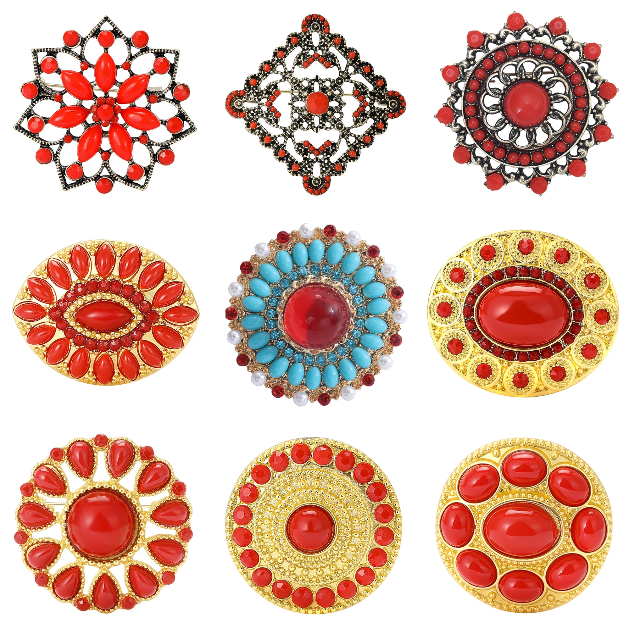 

Luxury Turquoise Round Brooches for Women Unisex Oval Geometric Pins Office Party Friend Vintage New Gifts Jewelry Accessories