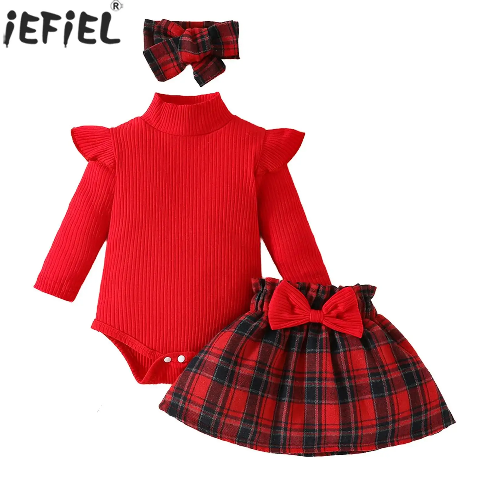 

Little Girls Long Sleeve Romper with Plaid Skirt Headband Spring Autumn Fashion Casual Outfit Daily Photography Clothes Homewear