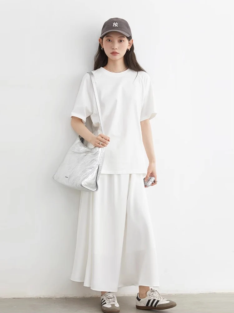 فساتين نسائية أنيقة من CHIC VEN بخصر عالٍ ورقبة دائرية وتصميم سادة وأكمام قصيرة فساتين نسائية طويلة تي شيرت مقسم لصيف 2025