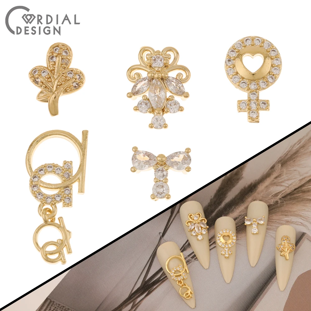 

Cordial Design 50Pcs Genuine Gold Plating/Cubic Zircon/Multi Shapes/Jewelry Findings Components/DIY Fingernail Accessories