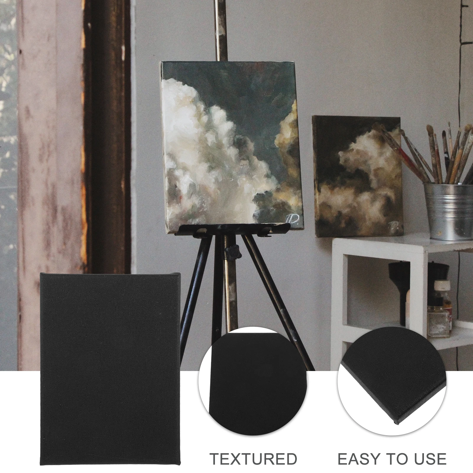 

Black Picture Frame 15x20 Oil Painting Canvas Board Supplies Lightweight Compact Students Hobbyists Square Shape Portable