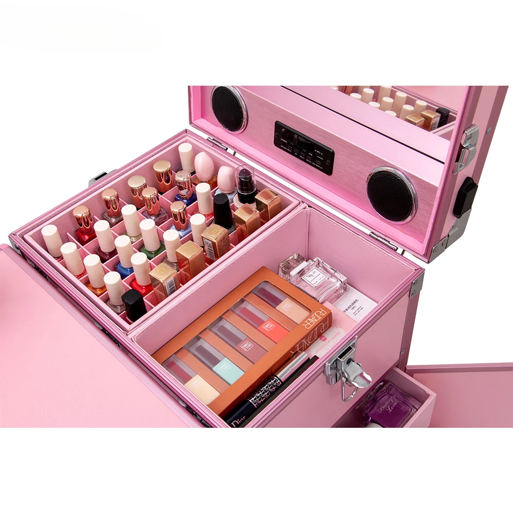 Custom Pink Nail Table Rolling Case Beauty Salon Manicure Table Makeup Station Nail Artist Cosmetic Trolley Case