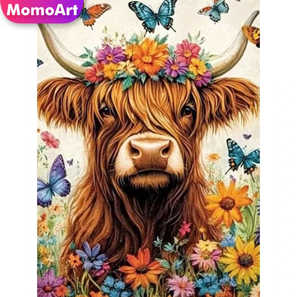 Momoart Vollquadratische und runde Diamant-Stickerei, Rindertier-Gemälde, Schmetterling, DIY-Bild, Strass-Mosaik, Blumen-Wanddekoration