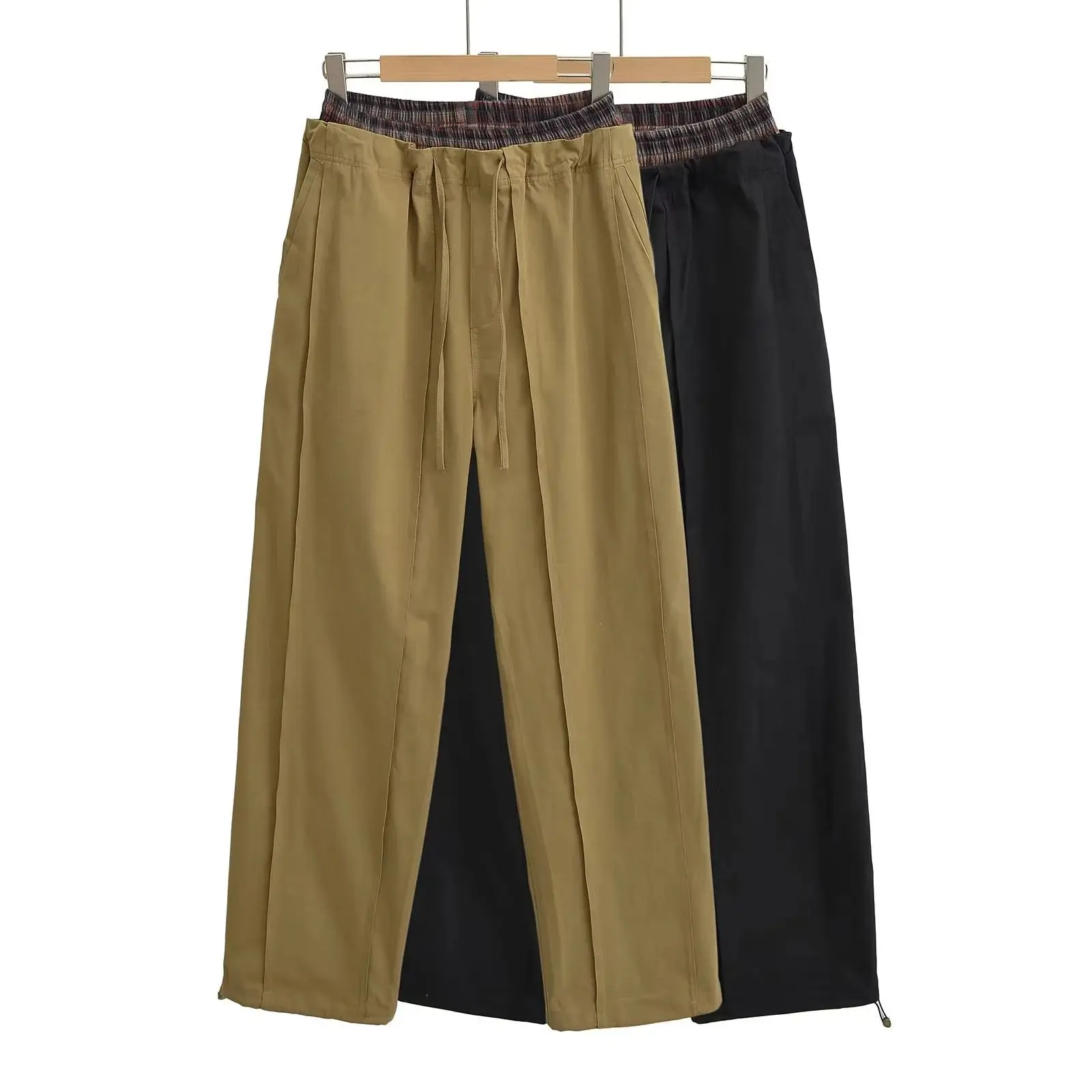 Women rise waist Check Layered Trousers pants