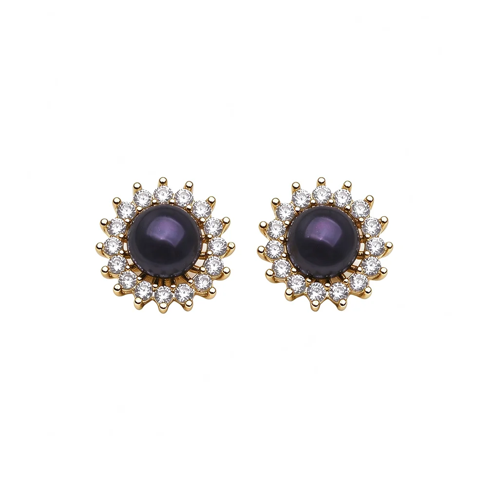 Genuine Natural Freshwater Silver Black Pearl Earrings, 925 Pearl Stud Earrings for Wife Mother Engagement Gift White Pink
