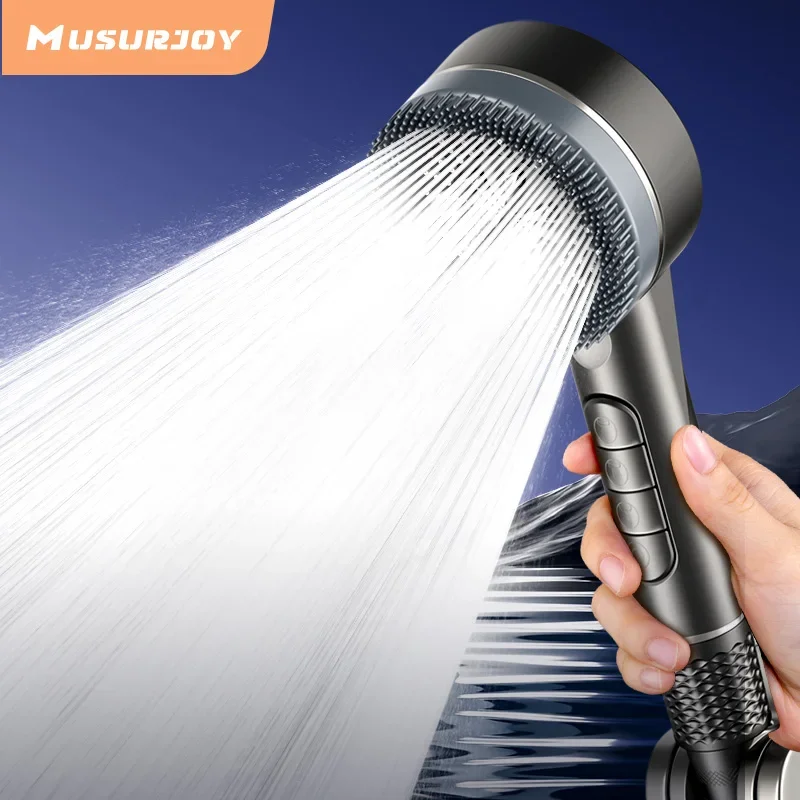 Musurjoy Bathroom Shower System Handheld Shower Spray Head, Powerful Pressurized Filtered Showerhead with One-Touch Water Stop,