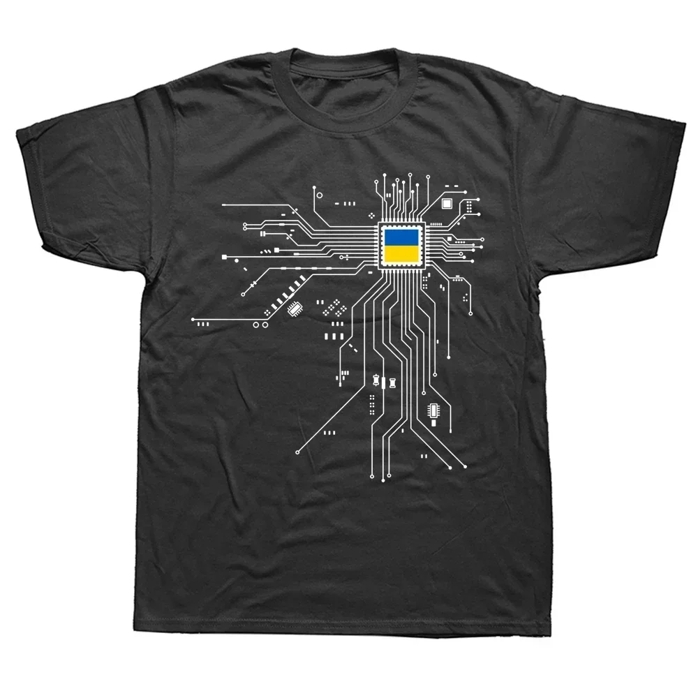 Ukrainian UKR Ukrayina Country Flag CPU Processor Circuit Diagram T Shirts  Graphic Cotton Short Sleeve Birthday funny