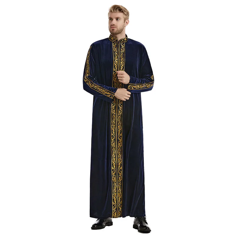 Eid Saudi Ramadan Moslim Mannen Fluwelen Jubba Thobe Warm Kaftan Islamitische Kleding Arabisch Gewaad Thoub Thawb Dubai Abaya Jurk Kalkoen