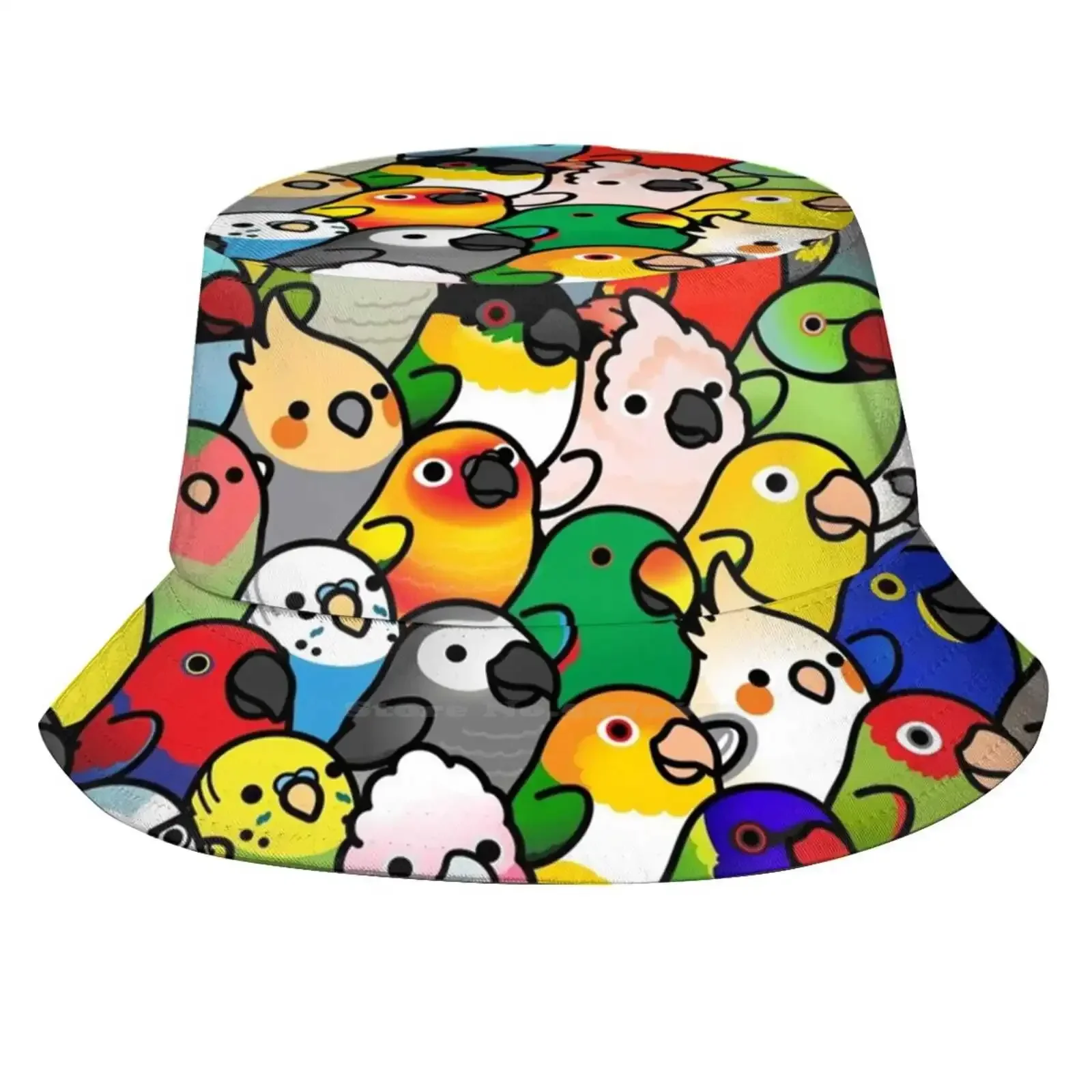 Everybirdy Pattern Unisex Fisherman Hats Cap Cockatiel Cockatoo Lineolated Parakeet Birb Birds Parrot Green Cheek Conure