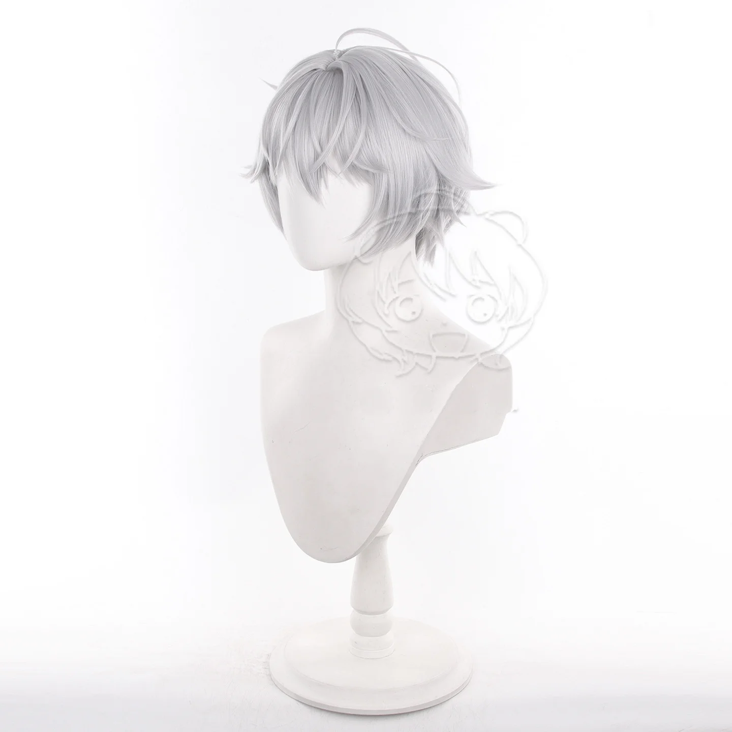 55cm Adashil Cosplay Wig Arknights Endfield Silver Gray Short Layered Hair Wig with Small Ponytail Heat Resistant Synthetic Hair