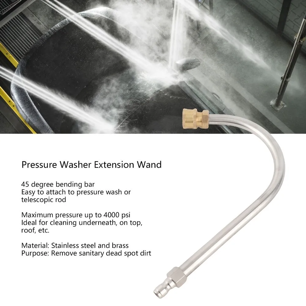 U Shaped Pressure Washer Extension Wand with 5 Nozzles 5000psi Pressure Washer Curved Rod Stainless Steel and Brass