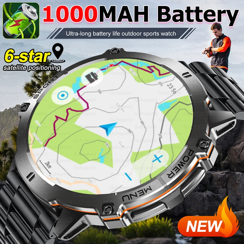 2025 Nuovo Militare GPS Posizione Astuto Della Vigilanza GPS Incorporato 1000mAh Batteria Bussola BT Chiamata 10ATM Impermeabile Swim Sport Bracciale Da Uomo
