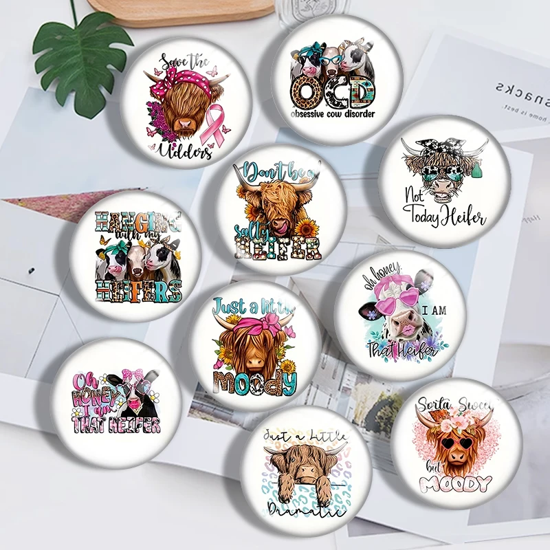 Watercolor Little Cow 10pcs 12mm14mm/16mm/18mm/20mm/25mm Round Photo Glass Cabochon Demo Flat Back Making Findings Jewelry