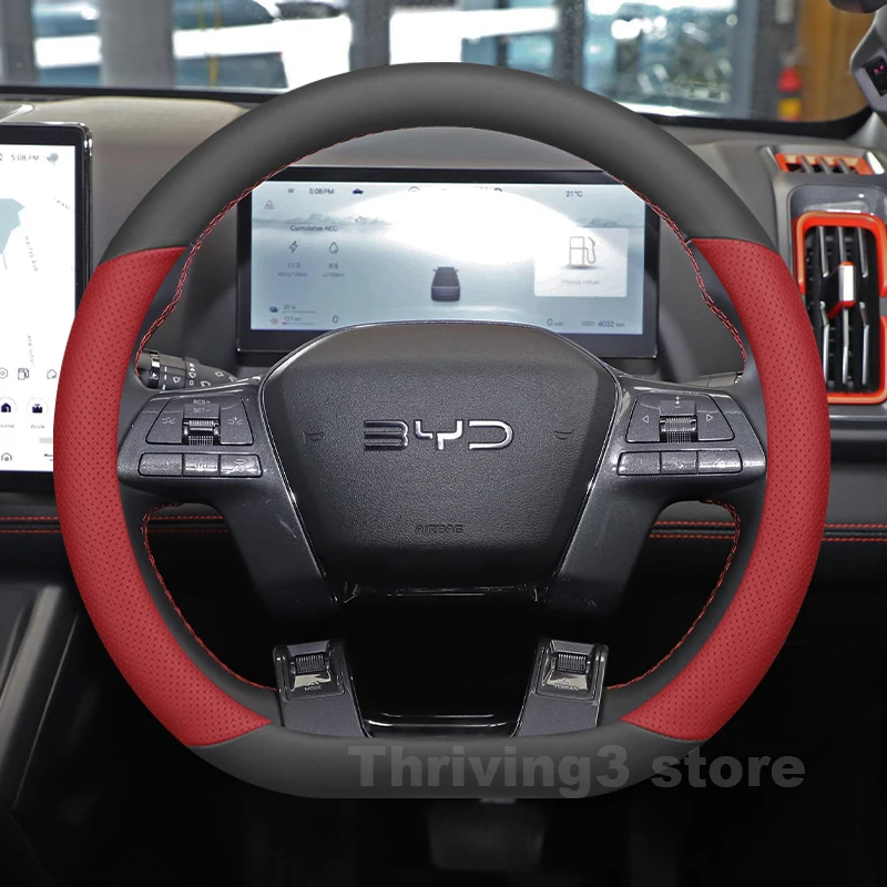 

Leather Car Steering Wheel Cover For NEW BYD SHARK 6 2024 2025 2026 Covers For Covers Auto interior BYD Shark 6 Accessories 2025