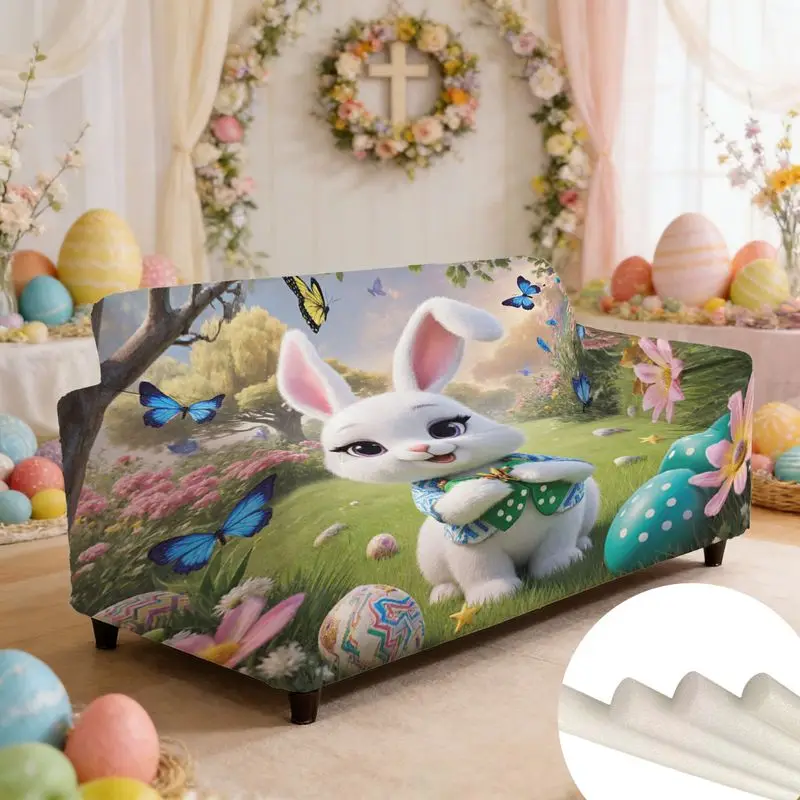 

Универсальный чехол для дивана, милый кролик, солнечное яйцо и цветочный узор для праздничного домашнего декора гостиной