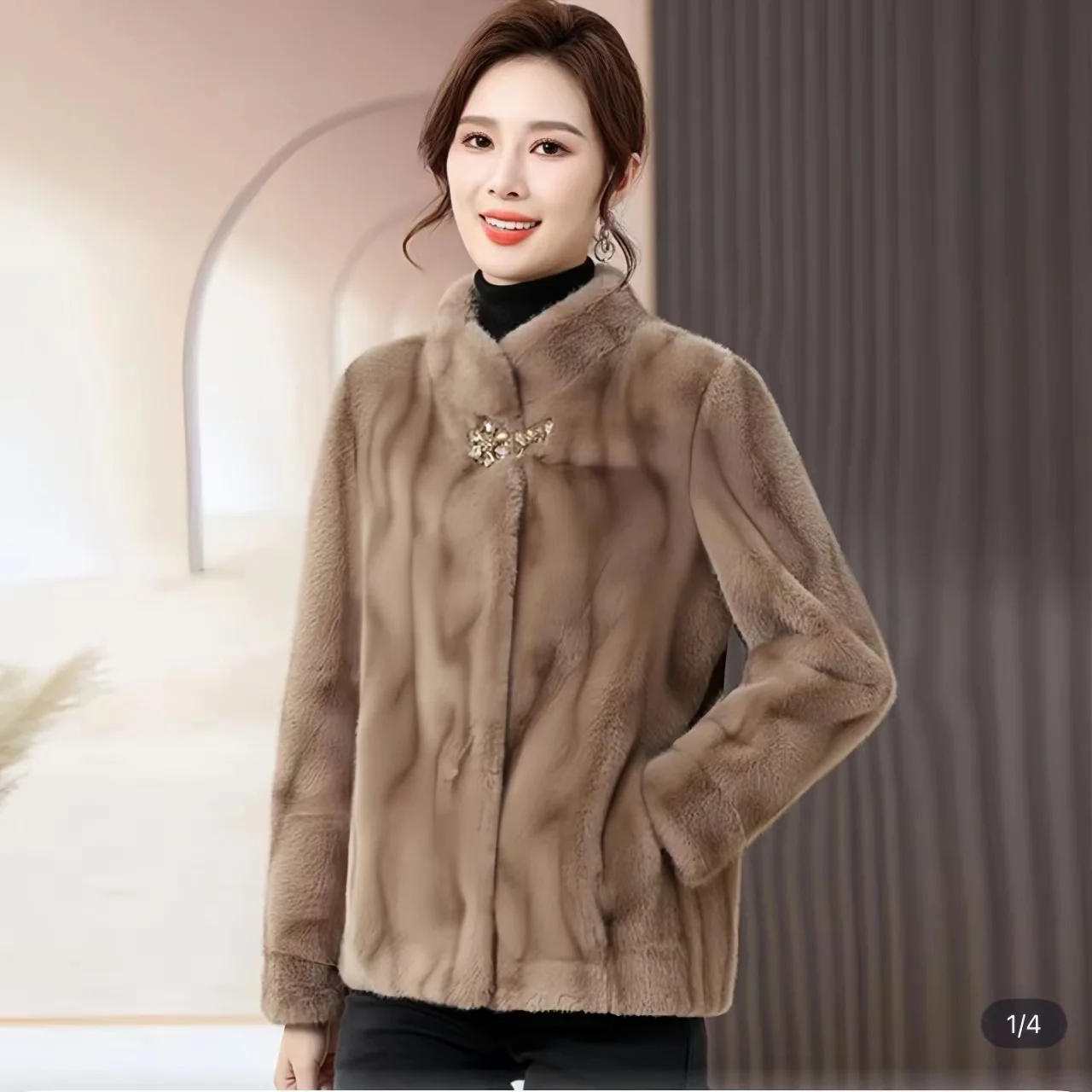 Faux Mink Fur Coats for Women,Covered Button Jackets,Female Overcoat,Thicken Warm Clothes,O-Neck,New,Winter