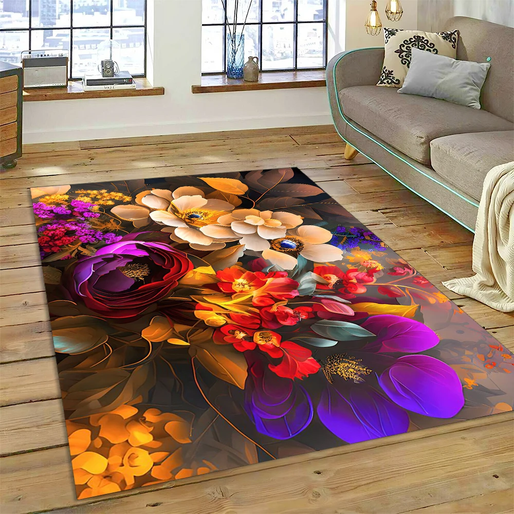 HD Pretty Flower Daisy Rose Chrysanthemum Carpet Rug for Home Living Room Bedroom Sofa Doormat Decor,Kids Area Rug Non-slip Mat