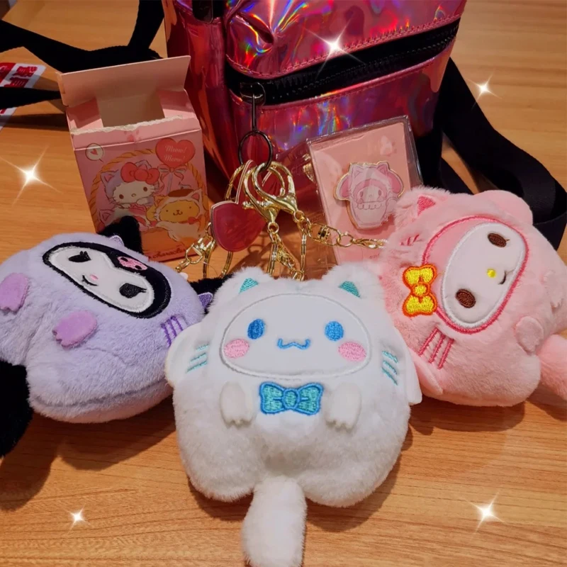 Sanrio-Llavero de muñeco de peluche con melodía, Cinnamoroll, Pochacco, bonito llavero, bolsa colgante, regalo, juguetes para niños, decoración de