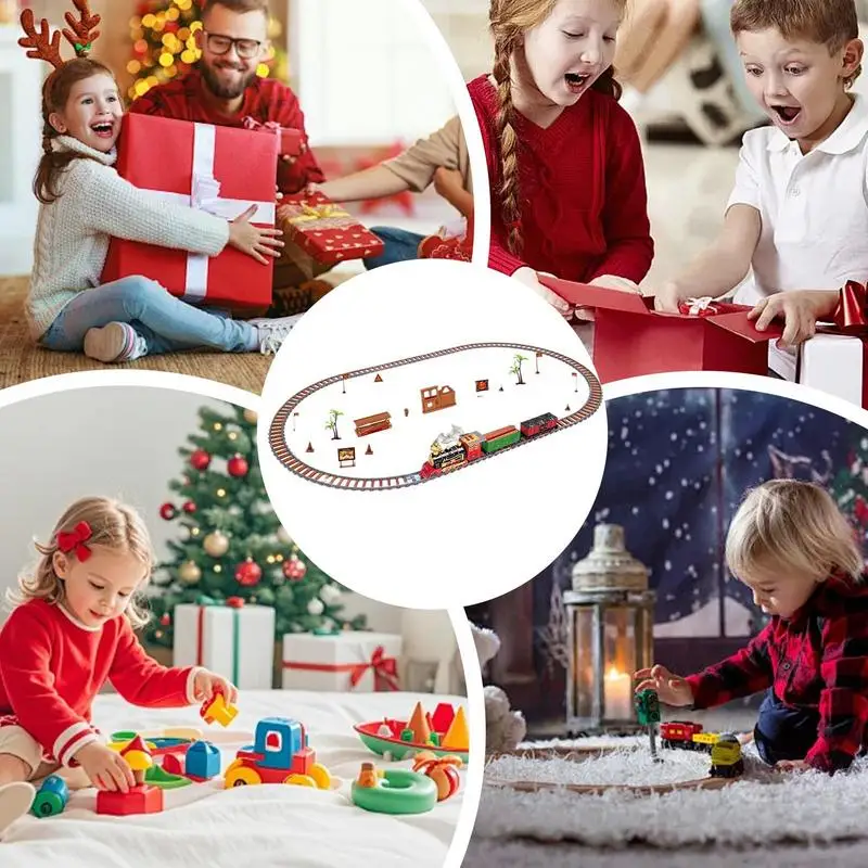 Brinquedos de trem elétrico brinquedo de pista ferroviária elétrica de natal com nevoeiro a pilhas trem pista playset locomotiva motor jogar