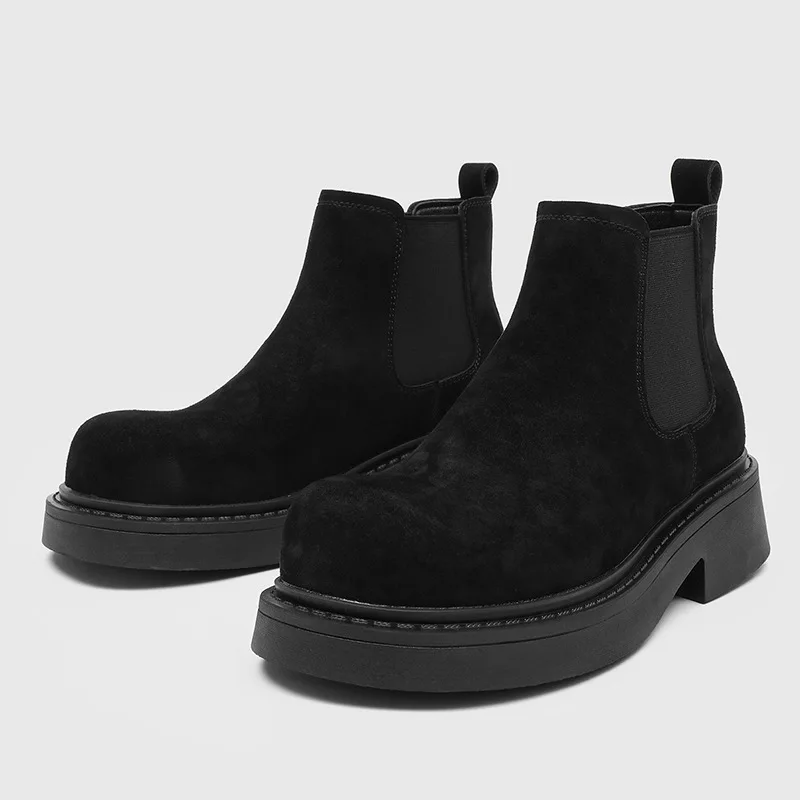 

men casual party banquet chelsea boots slip-on cow suede leather shoes cowboy platform boot spring autumn cool ankle botas male