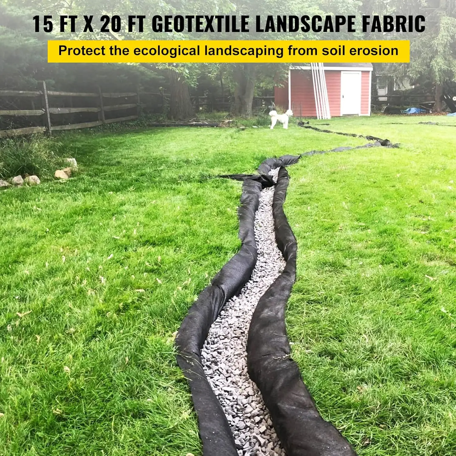 Lanskap Geotextile, Drainase PP Non-Anyaman 15 kaki x 20 kaki 4 oz Kekuatan Tarik 350N & Kapasitas Beban 440 N, untuk Penutup Tanah,