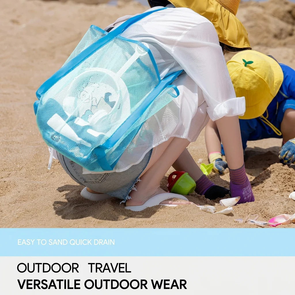 Mesh Tote Bag Breathable Shopping Bag Beach  Bag Foldable For Bathroom Travel Children