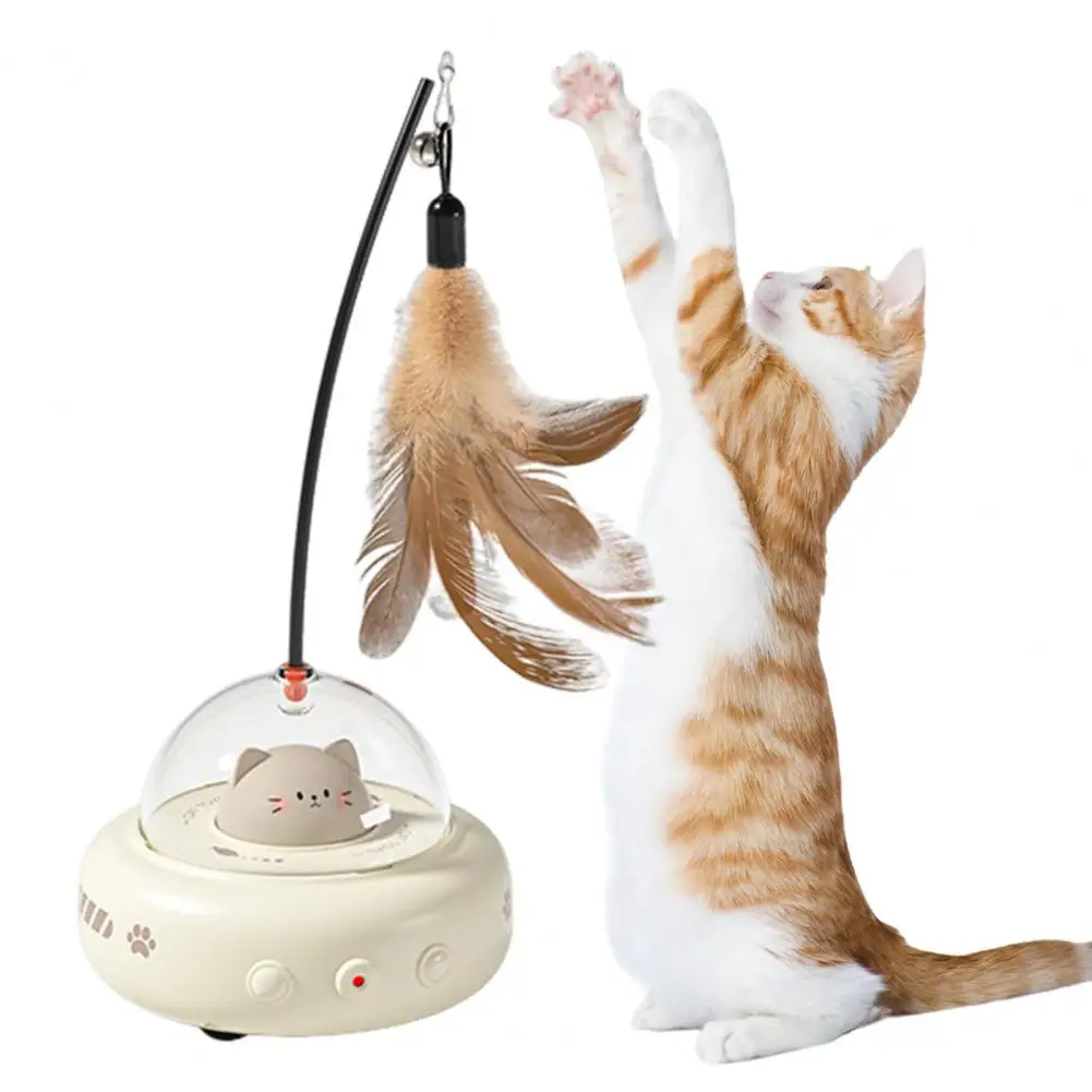 

28cm Electric Cat Teaser Wand USB Rechargeable Automatic Moving Cat Toy Interactive Feather Wand With Light For Bored Adult Cat