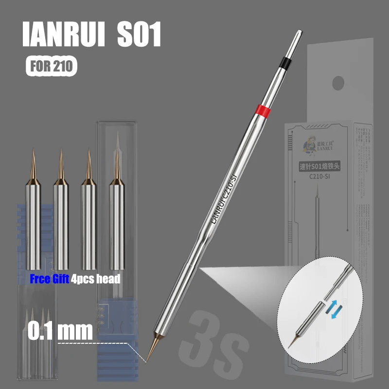 Lanrui S01 0.1mm Copper Needle Tip Soldering Iron Tip for 210 CPU Flying Wire Mobile Phone Screen Repair 3S Temperature Rise
