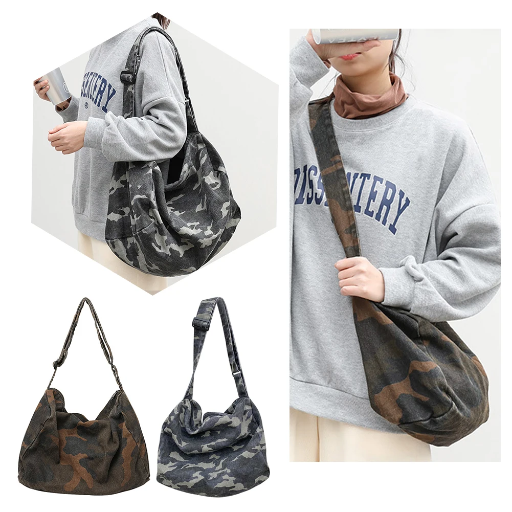 

Casual Retro Satchels Camouflage Hobo Crossbody Bag Large Capacity Japanese Washable Zipper for Leisure Travel Shopping Hand Bag