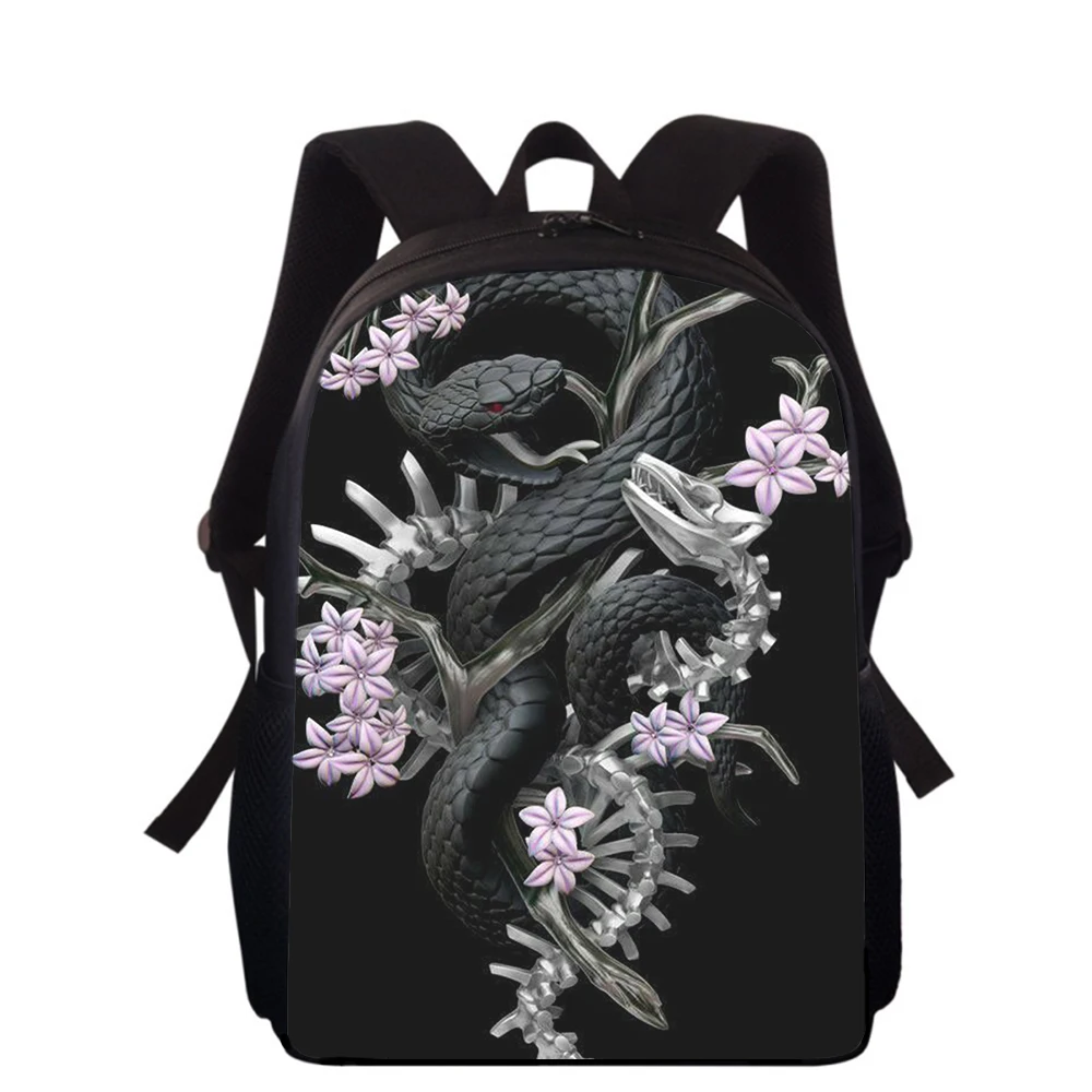 Sac à dos imprimé serpent animal pour enfants, peinture d'art 3D, sacs d'école primaire pour garçons et filles, sac à dos pour étudiants, sacs de livre scolaire, 15 po