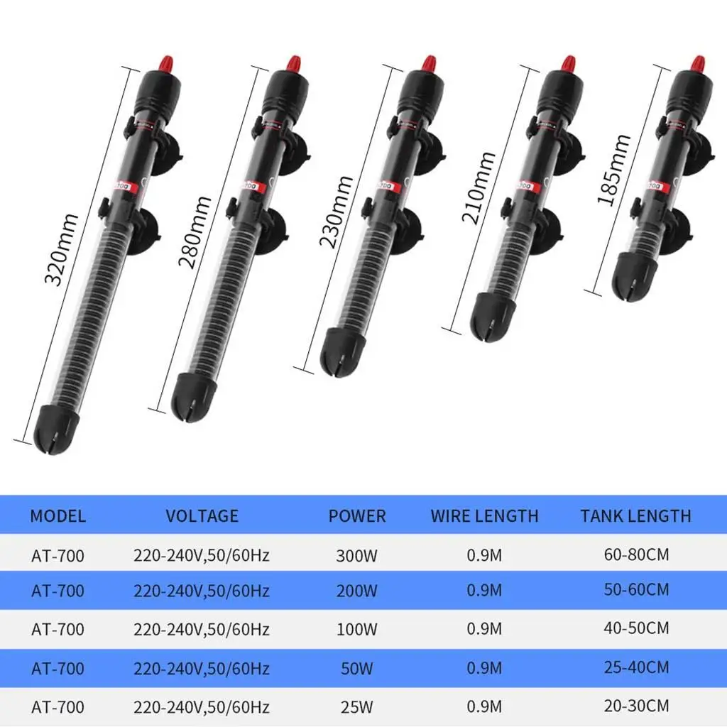 Adjustable Fish Tank Heating Rod Automatic Constant Temperature with 2 Suction Cups Aquarium Heater