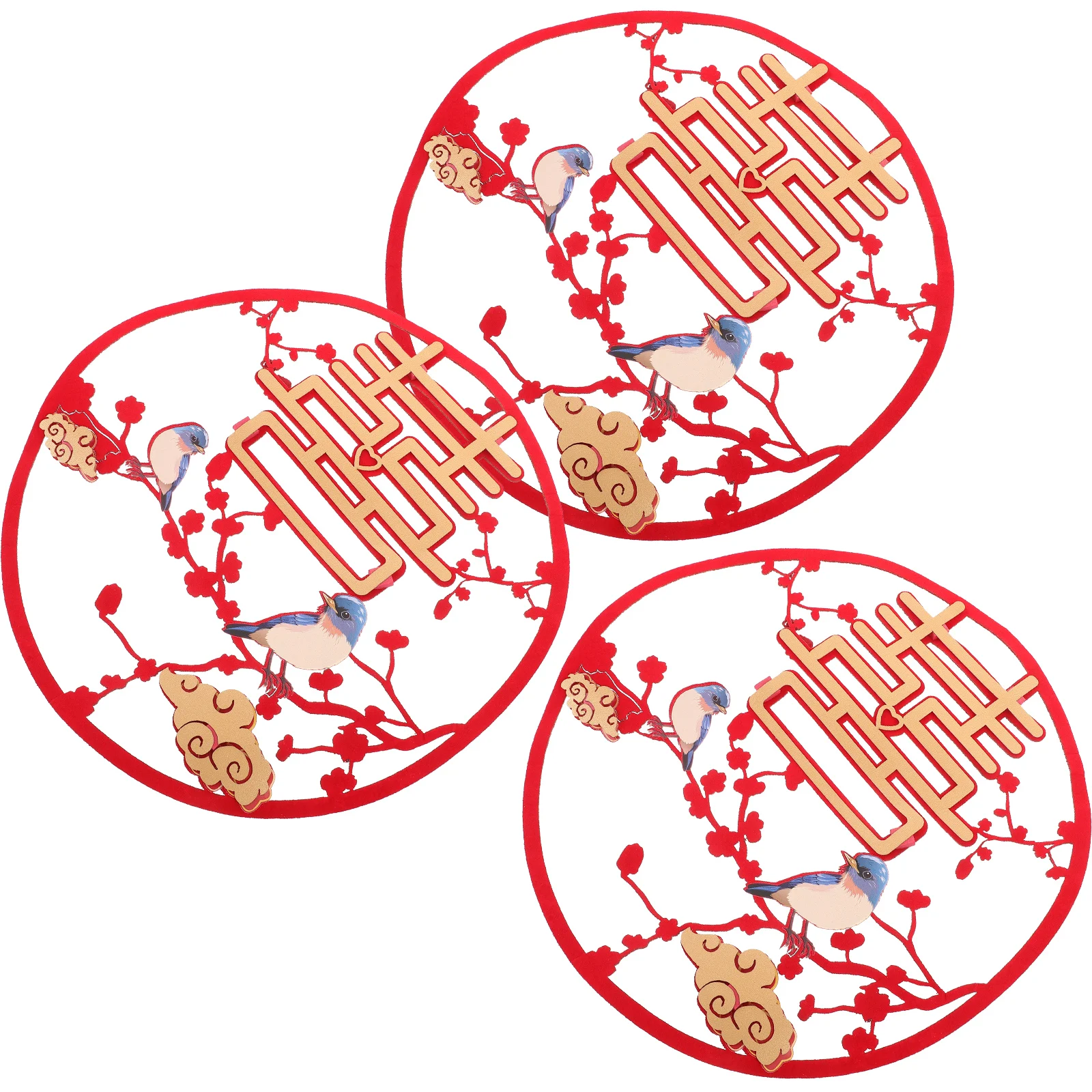 

3pcs Flocked Cloth Window Clings Chinese Traditional Wedding Decors Vibrant Red Home Bedroom Balcony Decor Strong Sturdy Long