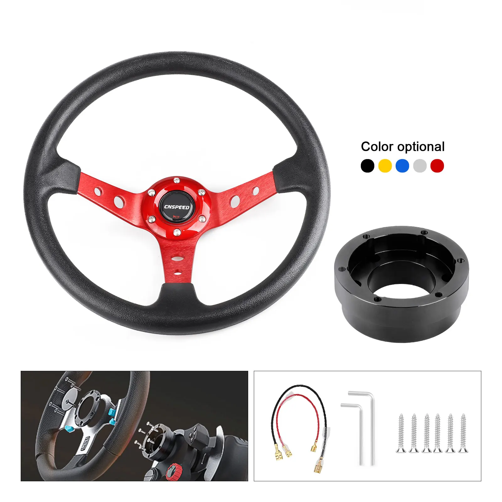 350mm 14inch PU Leather Car Racing Steering Wheel With Adapter Plate 70mm PCD For Logitech G29 G920 G923 For Racing Game