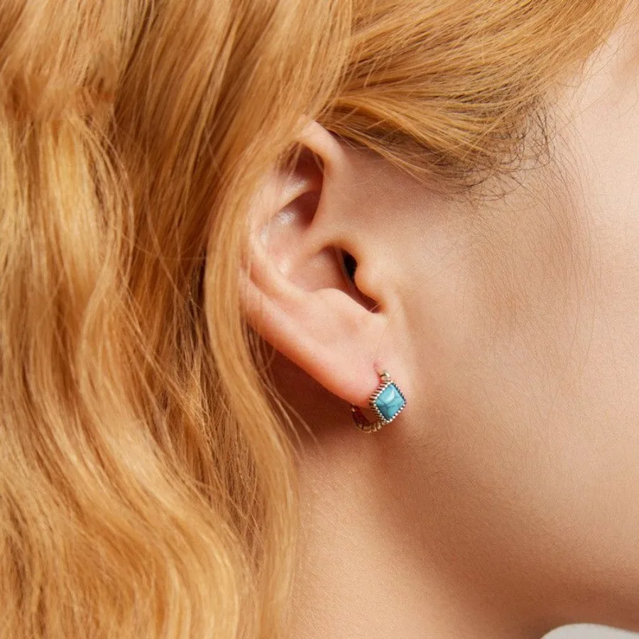 Women's Square Turquoise Geometric Sterling Silver Earrings