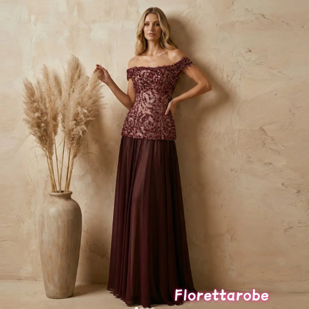 

Customized Women Evening Dresses A-line Tulle Luxurious Floor Length Off-the-shoulder Beads Sheath Elegant Prom Dress