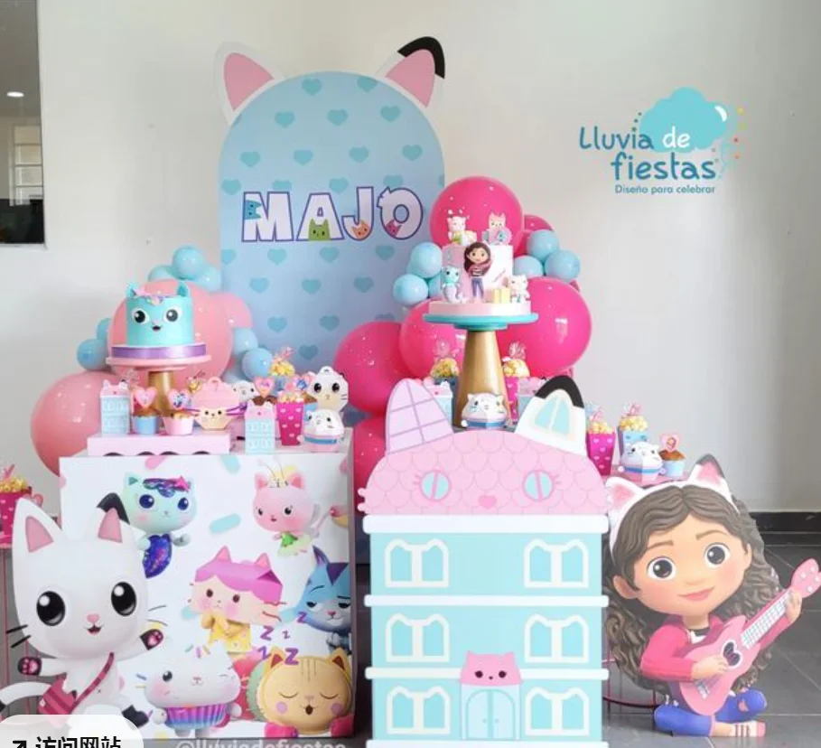 Décorations D’Anniversaire Kawaii Chat Gabby – Thème Rose Maison De Poupée – Fête Fille Enfant