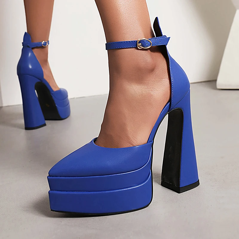 

Double-Layer Waterproof Platform Super High Profile Thick Heel Cut Sexy Women's Sandals Pointed Ankle Buckle Sandals 2024