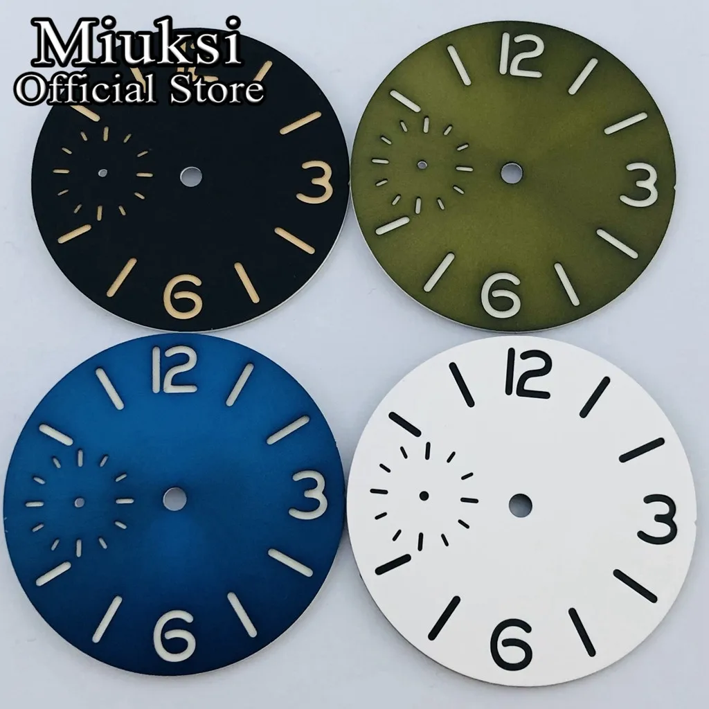 Miuksi 37mm czarno-niebiesko-zielono-biała tarcza zegarka pasuje do mechanizmu ETA 6497 lub Seagull ST3600